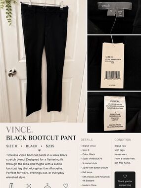 Vince Black Bootcut Pants